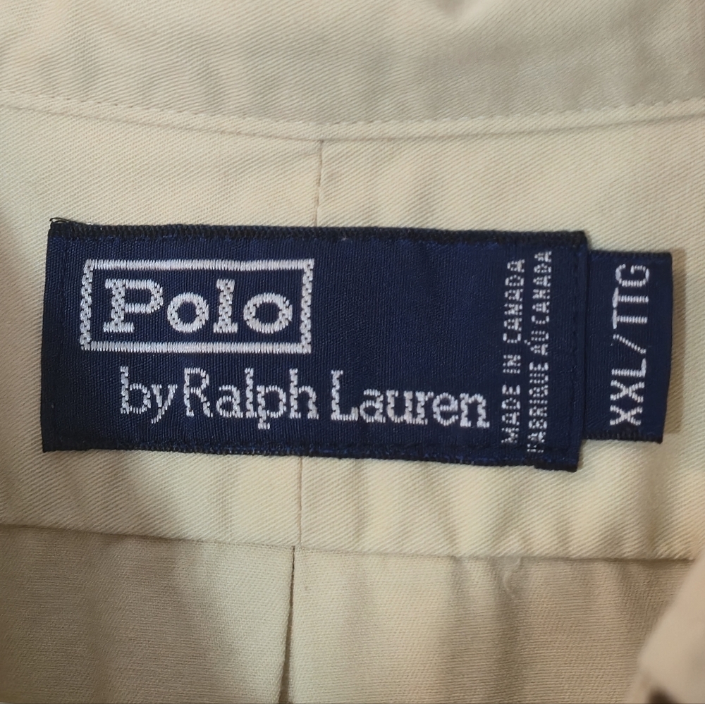 Polo Ralph Lauren XXL Beige Oxford Shirt Made In Canada 90s Vintage - Picture 2 of 12